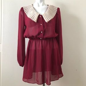 Vintage Items California Sheer Chiffon Mini Dress With Cream Pleated Collar